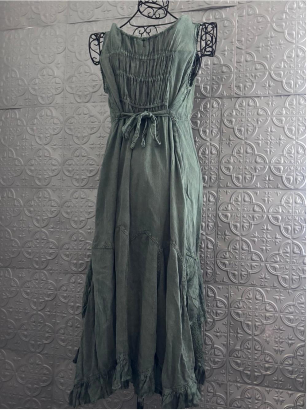 90s vintage Maxi Bohemian Smocked Dress Corset Peasant Embroidered Cottagecore - Picture 6 of 11